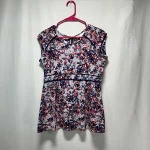 Motherhood Maternity Floral Print Cap Sleeve Peplum Blouse Women's Size S